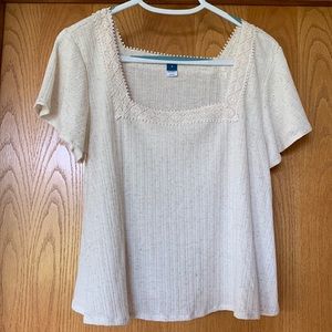 Old Navy W’s Square Neck Short Sleeve Blouse, Cream, size SMALL